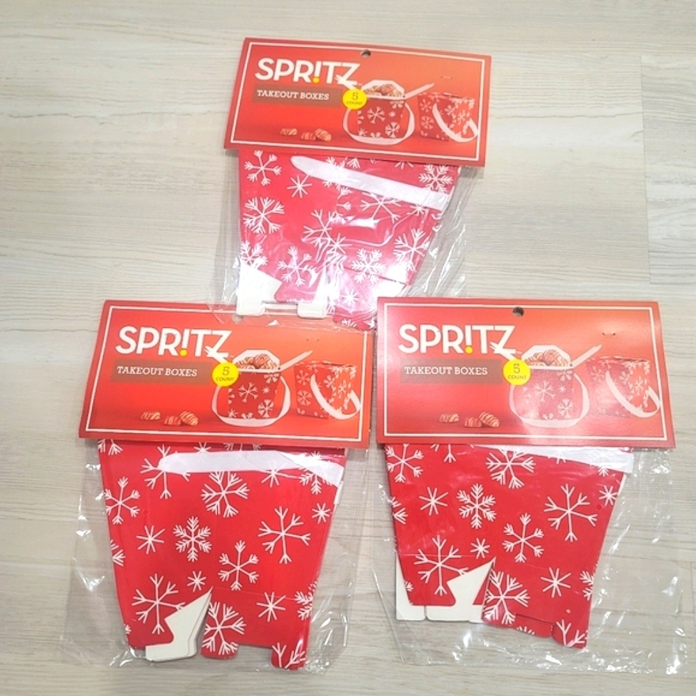 🦃🦃NEW SPRITZ Red/White Snowflakes 15 Count Gift Takeout Boxes for cookies.